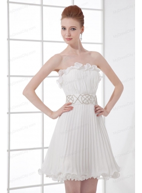 2014 Elegant Column Strapless Mini-length Beading Pleats Wedding Dress