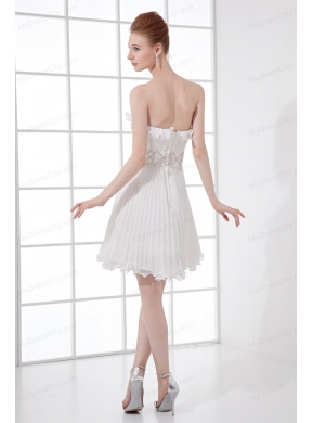 2014 Elegant Column Strapless Mini-length Beading Pleats Wedding Dress