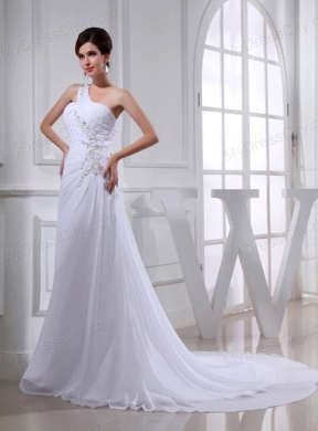 2014 Elegant Coulmn One Shoulder Wedding Dress with Appliques