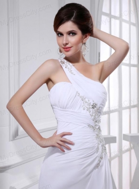 2014 Elegant Coulmn One Shoulder Wedding Dress with Appliques