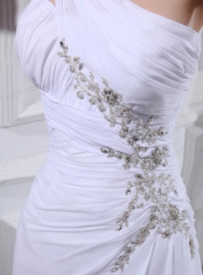 2014 Elegant Coulmn One Shoulder Wedding Dress with Appliques