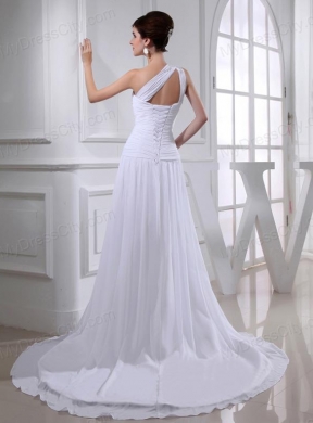 2014 Elegant Coulmn One Shoulder Wedding Dress with Appliques