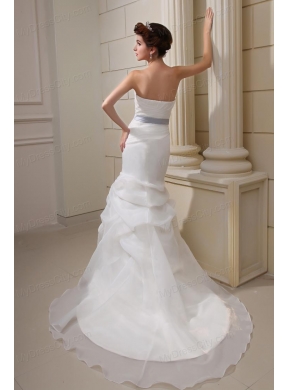 2014 Elegant Mermaid Sweetheart Belt Ruching Pick-ups Wedding Dress with Side Zipper