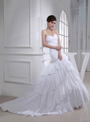 2014 Spring A-line Sweetheart Ruching Ruffled Layers White Wedding Dress