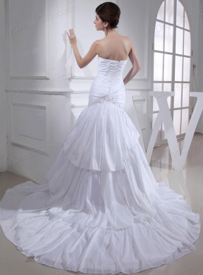 2014 Spring A-line Sweetheart Ruching Ruffled Layers White Wedding Dress