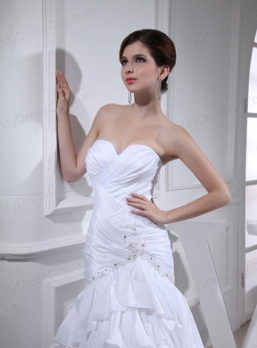 2014 Spring A-line Sweetheart Ruching Ruffled Layers White Wedding Dress