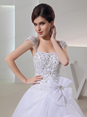 2014 Spring Ball Gown Square Appliques Beading Wedding Dress in White