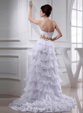 2014 Spring Empire Sweetheart Ruffled Layers Chiffon High-low Wedding Dress