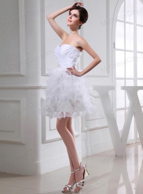 2014Beautiful A-line Sweetheart Organza Ruching Ruffles White Short Wedding Dress