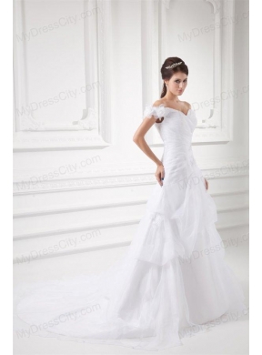 A-line Off The Shoulder Appliques and Pick-ups Wedding Dress