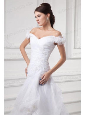 A-line Off The Shoulder Appliques and Pick-ups Wedding Dress