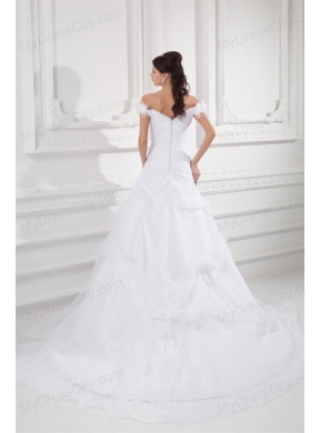 A-line Off The Shoulder Appliques and Pick-ups Wedding Dress