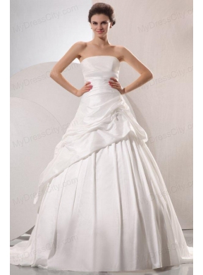 A-line Strapless Taffeta Court Train Wedding Dress with Pick-ups