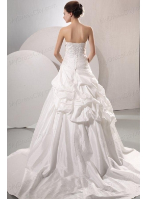 A-line Strapless Taffeta Court Train Wedding Dress with Pick-ups