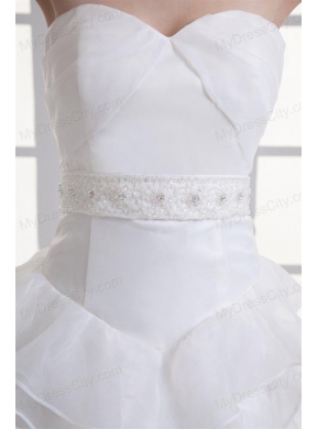 A-line Sweetheart Ruffled Layers Beading Organza Court Train Wedding Dress