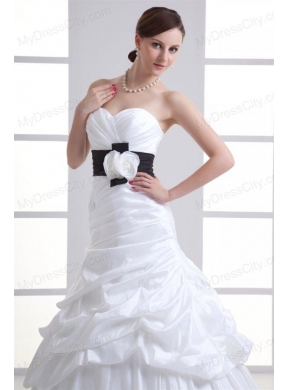 A-line Sweetheart Sash Pick-ups Ruching Court Train Wedding Dress