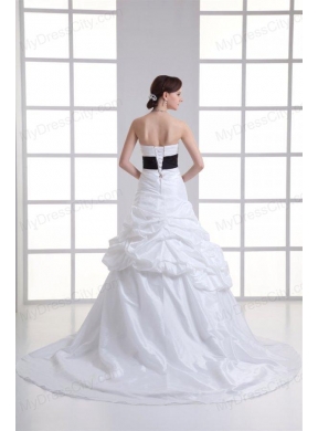 A-line Sweetheart Sash Pick-ups Ruching Court Train Wedding Dress