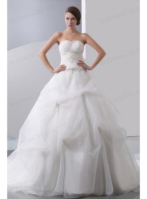 Ball Gown Strapless Beading Zipper Up Organza Wedding Dress