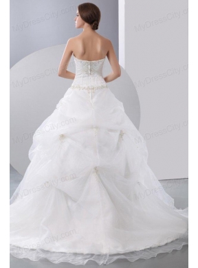 Ball Gown Strapless Beading Zipper Up Organza Wedding Dress