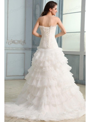 Beading and Flower Strapless Wedding Dress with Ruffles Layered