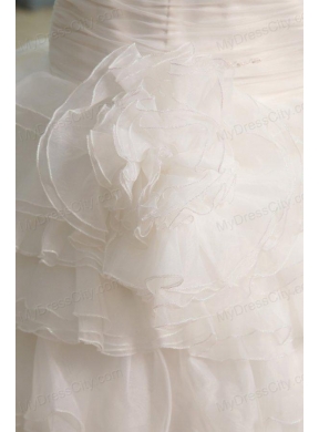 Beading and Flower Strapless Wedding Dress with Ruffles Layered