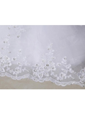 Column Halter Top Chapel Train Lace Appliques  White Wedding Dress