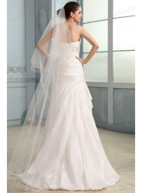 Column Sweetheart Beaded Decorate Taffeta Sweep Train Wedding Dress