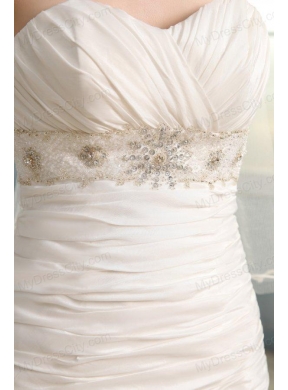 Column Sweetheart Beaded Decorate Taffeta Sweep Train Wedding Dress