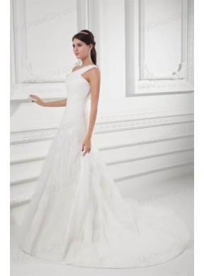 Elegant A-line One Shoulder Wedding Dress with Court Train