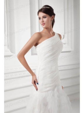 Elegant A-line One Shoulder Wedding Dress with Court Train