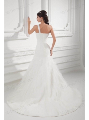 Elegant A-line One Shoulder Wedding Dress with Court Train