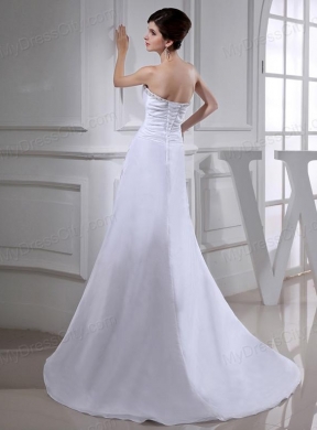 Elegant Pincess Strapless Chiffon Court Train 2014 Wedding Dress with Beading