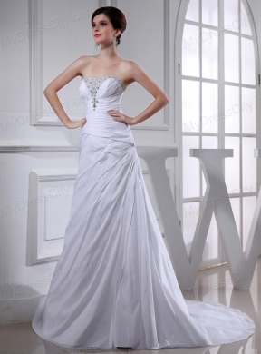 Elegant Pincess Strapless Chiffon Court Train 2014 Wedding Dress with Beading