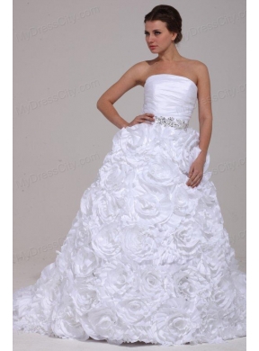 Luxurious A-Line Strapless Beading Taffeta 2014 Wedding Dress