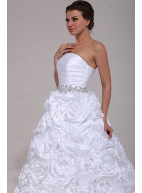 Luxurious A-Line Strapless Beading Taffeta 2014 Wedding Dress