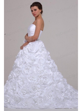 Luxurious A-Line Strapless Beading Taffeta 2014 Wedding Dress