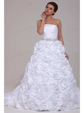 Luxurious A-Line Strapless Beading Taffeta 2014 Wedding Dress