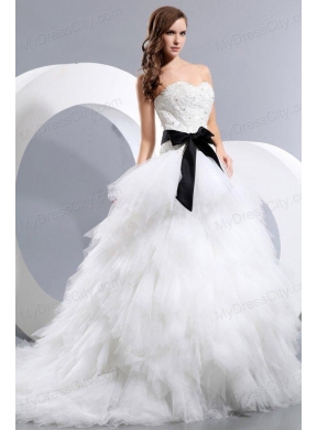 Luxurious A-Line Sweetheart Beading Court Train Tulle Wedding Dress