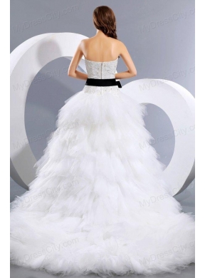 Luxurious A-Line Sweetheart Beading Court Train Tulle Wedding Dress