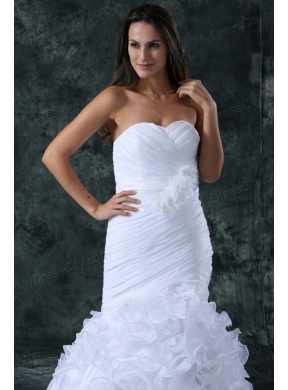 Luxurious Mermaid Sweetheart Brush Train Organza Ruching Wedding Dress