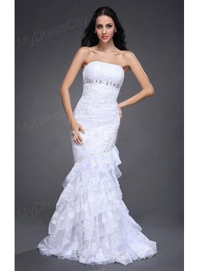 Mermaid Strapless Side Zipper Beading and Ruching Wedding Dress