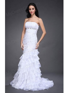 Mermaid Strapless Side Zipper Beading and Ruching Wedding Dress