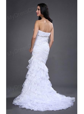 Mermaid Strapless Side Zipper Beading and Ruching Wedding Dress