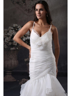 Mermaid Straps Lace Up Organza Ruching Wedding Dress