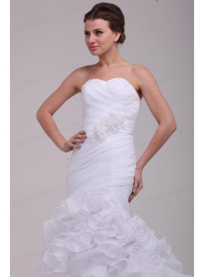 Mermaid Sweetheart Ruching and Ruffles Brush Train Organza Wedding Dress