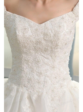 Off The Shoulder A-line Appliques and Pick-ups Organza Wedding Dress