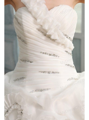 One Shoulder Beading and Laciness Court Train Wedding Dress