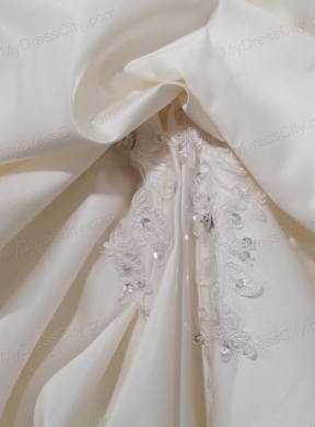 Puffy Strapless Appliques and Pick-ups Wedding Dress with Court Train