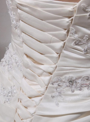 Puffy Strapless Appliques and Pick-ups Wedding Dress with Court Train