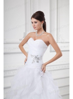 Romantic A-line Sweetheart Court Train Wedding Dress with Beading and Ruffles